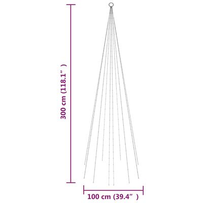 vidaXL Vánoční stromek na stožár 310 studených bílých LED diod 300 cm