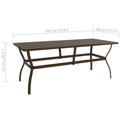 vidaXL Zahradní stůl hnědý 190 x 80 x 72 cm ocel