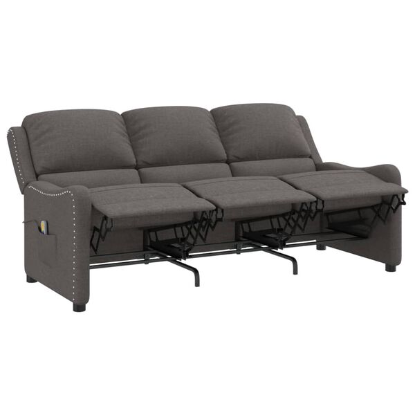 vidaXL 3m&iacute;stn&eacute; mas&aacute;žn&iacute; polohovac&iacute; křeslo tmavě &scaron;ed&eacute; textil