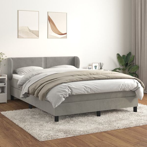 vidaXL Box spring postel s matrac&iacute; světle &scaron;ed&aacute; 140x190 cm samet