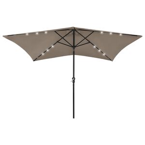 vidaXL Zahradn&iacute; slunečn&iacute;k s LED a ocelovou tyč&iacute; taupe 2 x 3 m