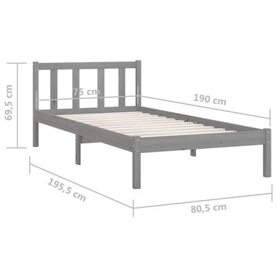 vidaXL Rám postele šedý masivní borovice 75 x 190 cm malé jednolůžko