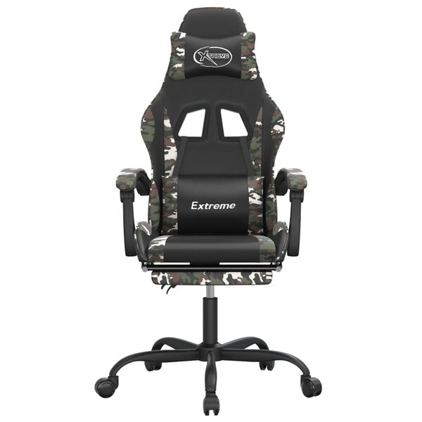 vidaXL Otočná herní židle s podnožkou černá a maskáčová umělá kůže