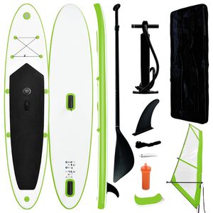 vidaXL Nafukovac&iacute; Stand Up Paddleboard s plachtou zeleno-b&iacute;l&yacute;