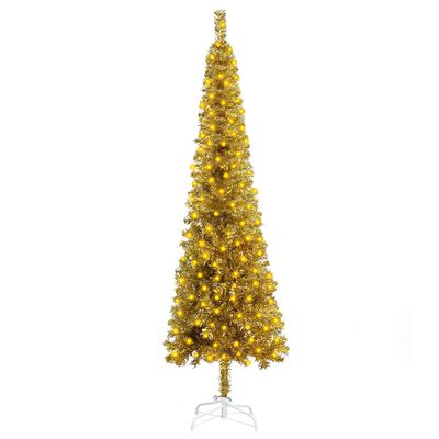 vidaXL Úzký vánoční stromek s LED osvětlením zlatý 210 cm