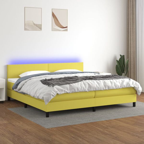 vidaXL Box spring postel s matrac&iacute; a LED zelen&aacute; 200x200 cm textil