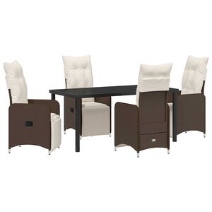 vidaXL Zahradní jídelní souprava s polštářem 5 pcs Hnědá Poly ratan