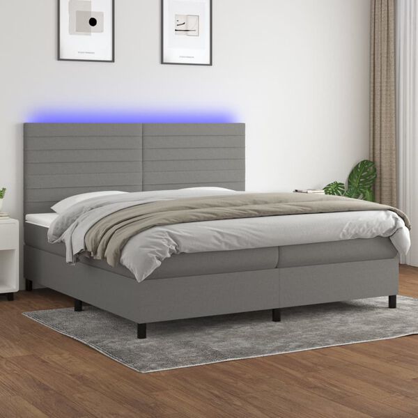 vidaXL Box spring postel s matrac&iacute; a LED tmavě &scaron;ed&aacute; 200x200 cm textil