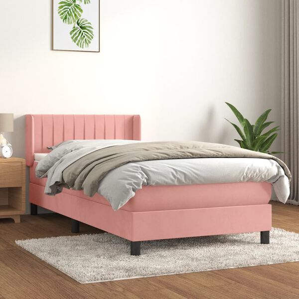 vidaXL Box spring postel s matrac&iacute; růžov&aacute; 90x190 cm samet