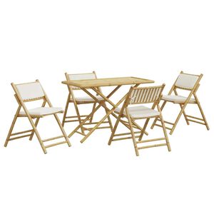 vidaXL 5d&iacute;ln&yacute; skl&aacute;dac&iacute; bistro set s kr&eacute;mově b&iacute;l&yacute;mi podu&scaron;kami bambus