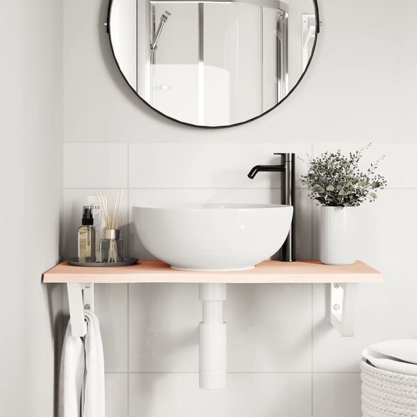 vidaXL Deska pod umyvadlo n&aacute;stěnn&aacute; ocel a masivn&iacute; dubov&eacute; dřevo