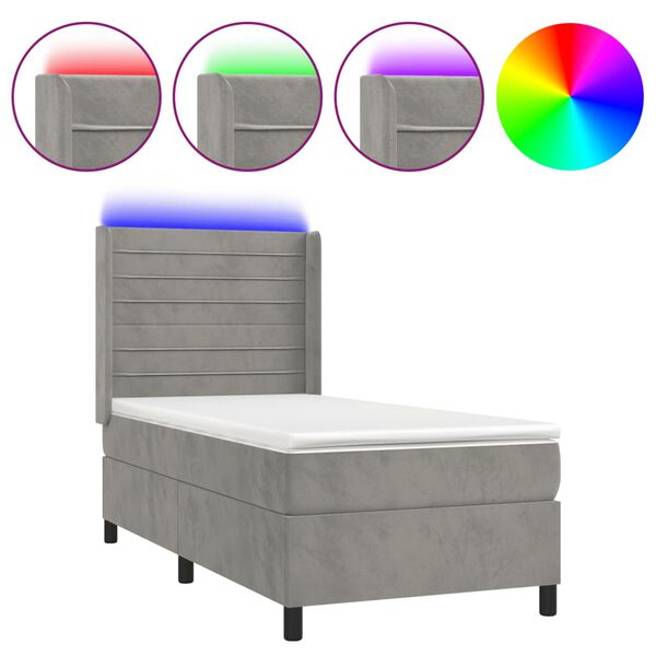 vidaXL Box spring postel s matrac&iacute; a LED světle &scaron;ed&aacute; 80 x 200 cm samet
