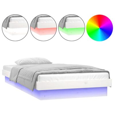 vidaXL Rám postele s LED světlem bílý 90 x 200 cm masivní dřevo