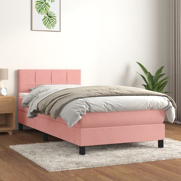 vidaXL Box spring postel s matrac&iacute; růžov&aacute; 90x190 cm samet