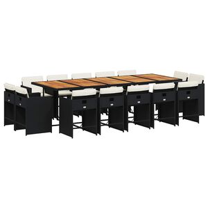 vidaXL 15d&iacute;ln&yacute; zahradn&iacute; j&iacute;deln&iacute; set s podu&scaron;kami čern&yacute; polyratan