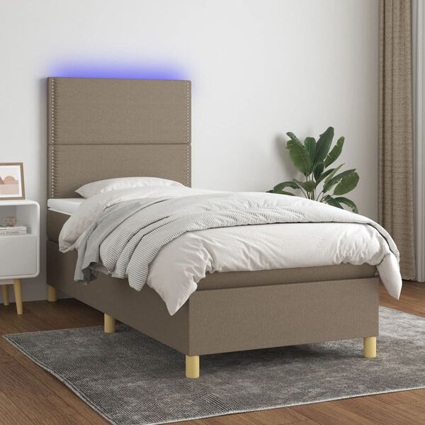 vidaXL Box spring postel s matrac&iacute; a LED taupe 90x190 cm textil