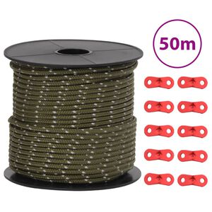 vidaXL Stanov&eacute; lanko s reflexn&iacute;mi proužky a nap&iacute;n&aacute;ky 50 m 4 mm