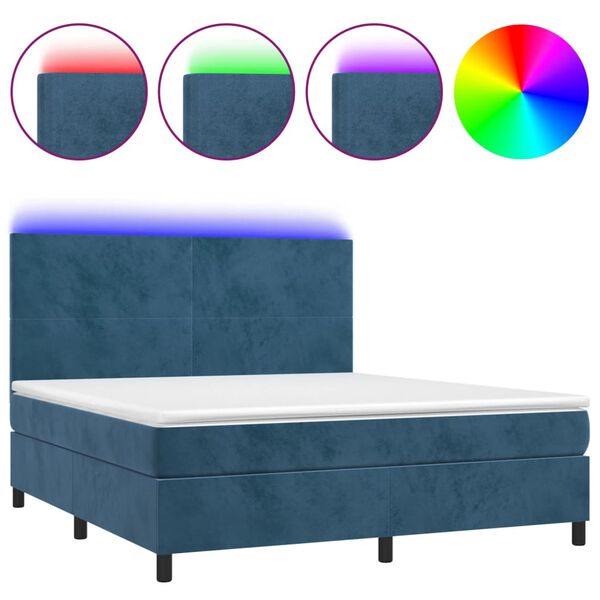 vidaXL Box spring postel s matrac&iacute; a LED tmavě modr&aacute; 180x200 cm samet