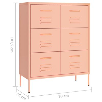 vidaXL Zásuvková skříň růžová 80 x 35 x 101,5 cm ocel
