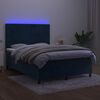 vidaXL Box spring postel s matrac&iacute; a LED tmavě modr&aacute; 140x190 cm samet