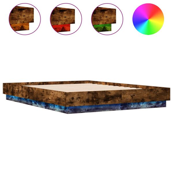 vidaXL R&aacute;m postele s LED osvětlen&iacute;m kouřov&yacute; dub 120 x 190 cm