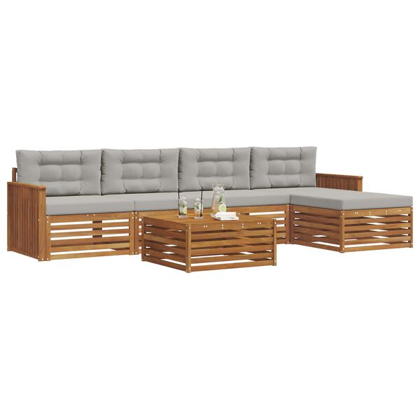 vidaXL Venkovn&iacute; pohovkov&aacute; souprava 6 pcs Př&iacute;rodn&iacute; a světle &scaron;ed&aacute;