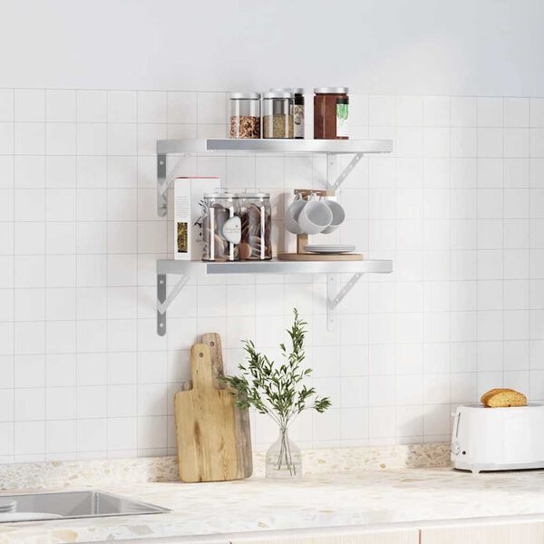 vidaXL N&aacute;stěnn&eacute; police 2 ks 50 x 30 cm stř&iacute;brn&eacute; nerezov&aacute; ocel