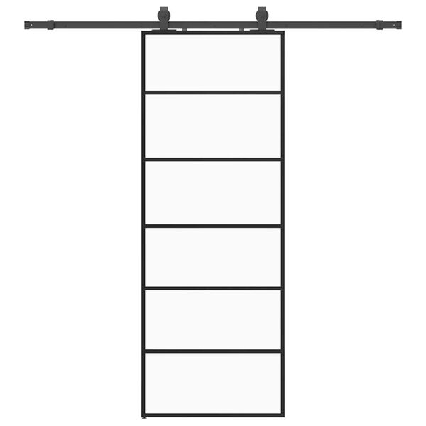vidaXL Posuvn&eacute; dveře se sadou kov&aacute;n&iacute; čern&eacute; 76x205 cm ESG Glass