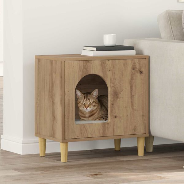 vidaXL Kočič&iacute; dům Uměleck&yacute; dub 51 x 30 x 52 cm kompozitn&iacute; dřevo