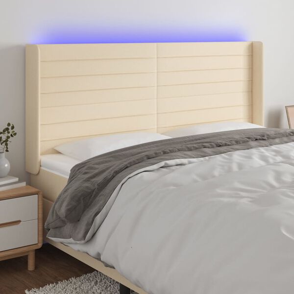 vidaXL Čelo postele s LED krémové 163 x 16 x 118/128 cm textil