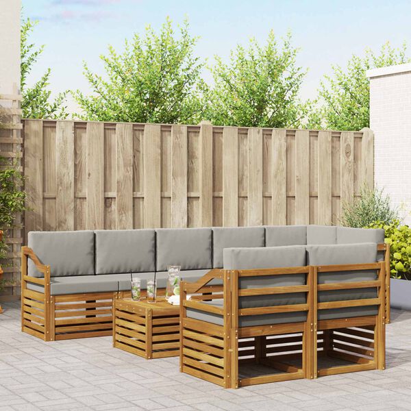 vidaXL Sedac&iacute; soupravy s pol&scaron;t&aacute;řem 9 pcs Př&iacute;rodn&iacute; a světle &scaron;ed&aacute;