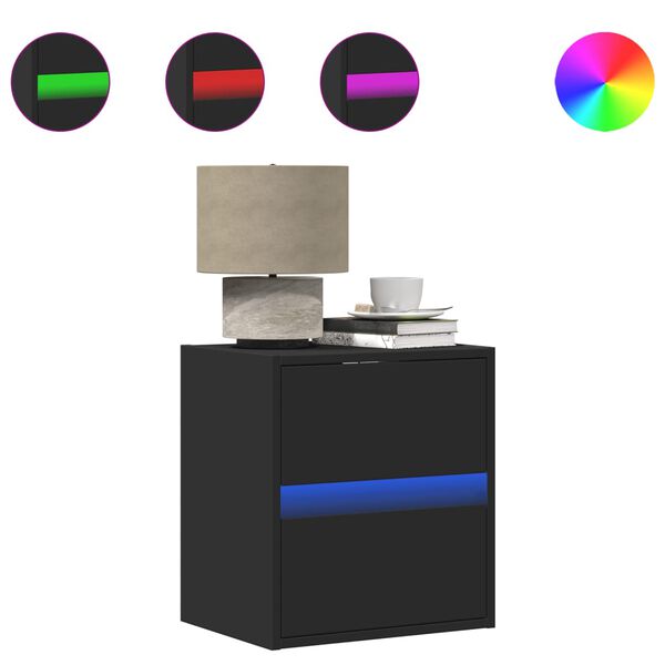 vidaXL N&aacute;stěnn&yacute; nočn&iacute; stolek s LED osvětlen&iacute;m čern&yacute;