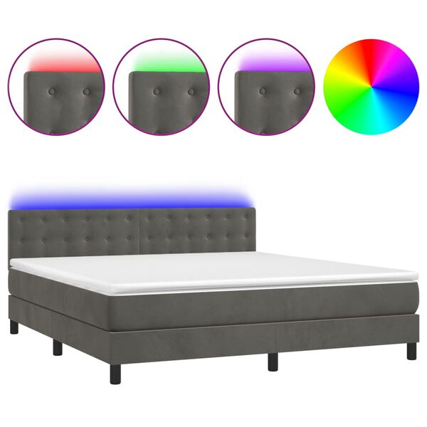 vidaXL Box spring postel s matrac&iacute; a LED tmavě &scaron;ed&aacute; 160x200 cm samet