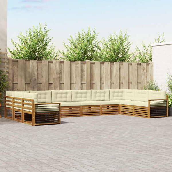 vidaXL Sedac&iacute; soupravy s pol&scaron;t&aacute;řem 10 pcs Přirozen&aacute; a Kr&eacute;mov&aacute;