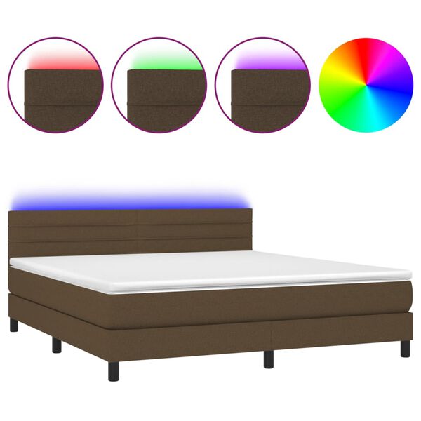 vidaXL Box spring postel s matrac&iacute; a LED tmavě hněd&aacute; 160x200 cm textil