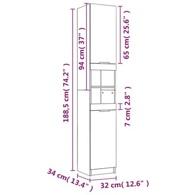 vidaXL Koupelnová skříňka kouřový dub 32x34x188,5 cm kompozitní dřevo