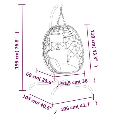 vidaXL Závěsné křeslo vajíčko s poduškou krémové polyratan a ocel