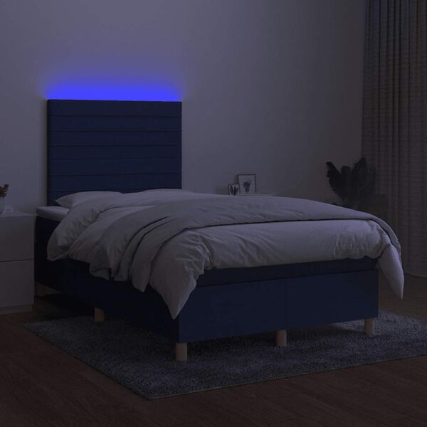 vidaXL Box spring postel s matrac&iacute; a LED modr&aacute; 120x190 cm textil
