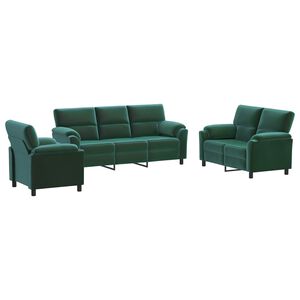 vidaXL Set pohovek 3 pcs Tmavě zelen&aacute; Samet
