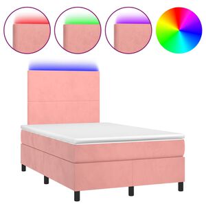 vidaXL Box spring postel s matrac&iacute; a LED růžov&aacute; 120x200 cm samet