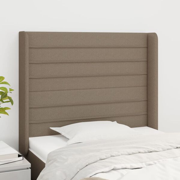 vidaXL Čelo postele typu u&scaron;&aacute;k taupe 93x16x118/128 cm textil