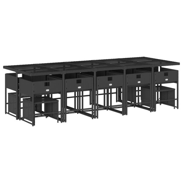 vidaXL 15d&iacute;ln&yacute; zahradn&iacute; j&iacute;deln&iacute; set s podu&scaron;kami čern&yacute; polyratan