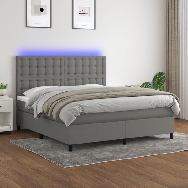 vidaXL Box spring postel s matrac&iacute; a LED tmavě &scaron;ed&aacute; 160x200 cm textil