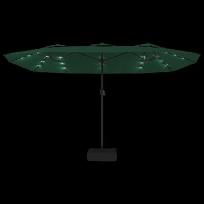 vidaXL Dvojitý slunečník s LED zelený 449 x 245 cm