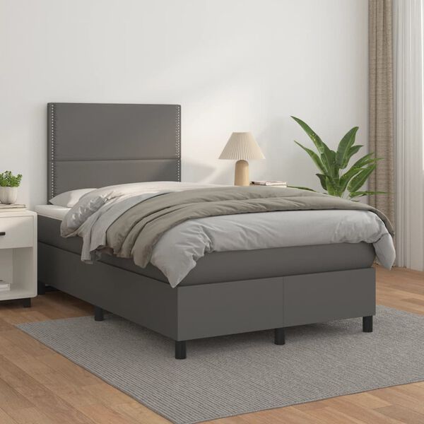 vidaXL Box spring postel s matrac&iacute; &scaron;ed&aacute; 120x200 cm uměl&aacute; kůže