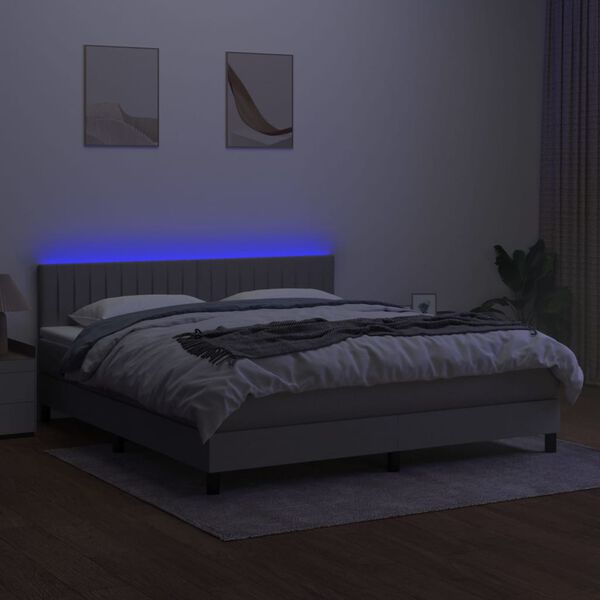 vidaXL Box spring postel s matrac&iacute; a LED světle &scaron;ed&aacute; 180x200 cm textil