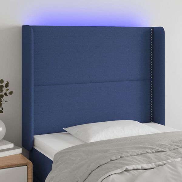 vidaXL Čelo postele s LED modr&eacute; 83 x 16 x 118/128 cm textil