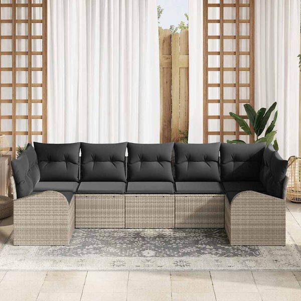 vidaXL Sada zahradn&iacute;ch pohovek 7 pcs Světle &scaron;ed&aacute; Poly Ratan