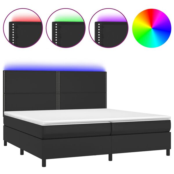 vidaXL Box spring postel s matrac&iacute; a LED čern&aacute; 200x200 cm uměl&aacute; kůže