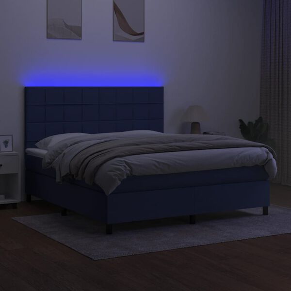 vidaXL Box spring postel s matrac&iacute; a LED modr&aacute; 180x200 cm textil